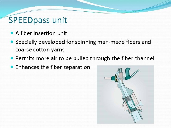 SPEEDpass unit A fiber insertion unit Specially developed for spinning man-made fibers and coarse