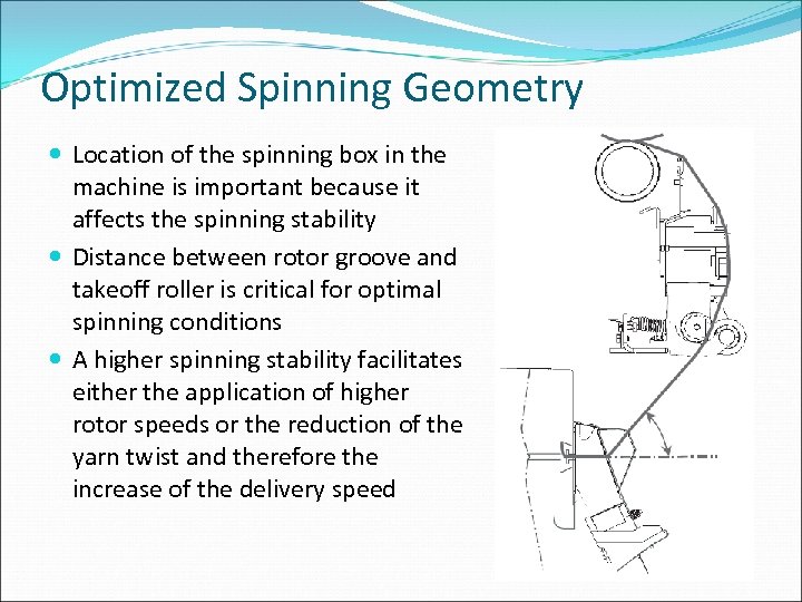 Optimized Spinning Geometry Location of the spinning box in the machine is important because