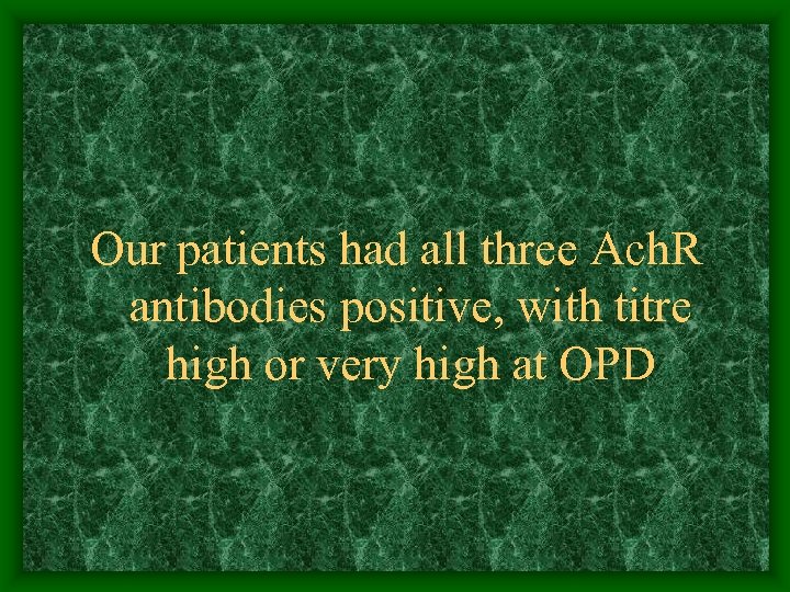 Our patients had all three Ach. R antibodies positive, with titre high or very