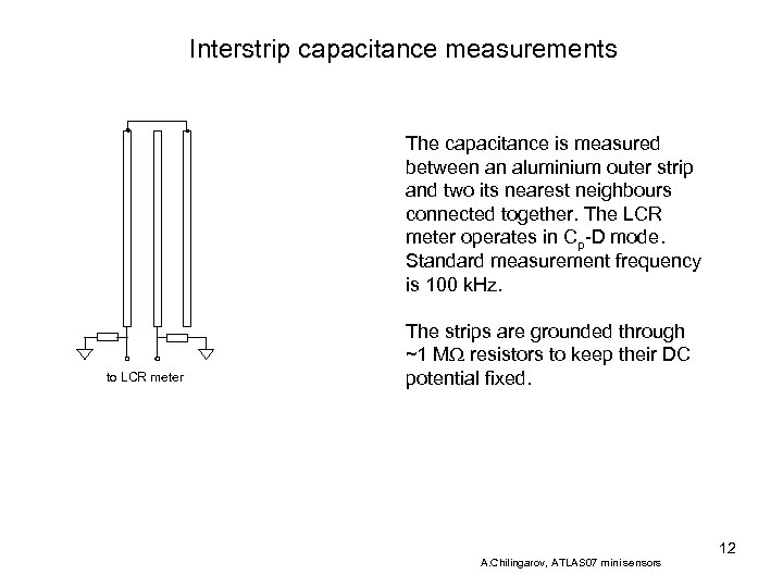 Interstrip capacitance measurements The capacitance is measured between an aluminium outer strip and two