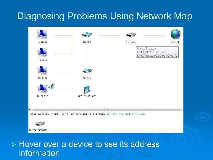 Diagnosing Problems Using Network Map Ø Hover a device to see its address information