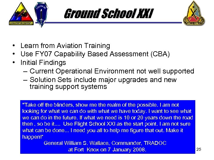 Ground School XXI • Learn from Aviation Training • Use FY 07 Capability Based