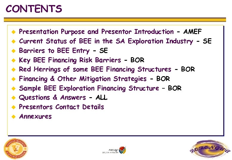 CONTENTS u u u u u Presentation Purpose and Presentor Introduction - AMEF Current