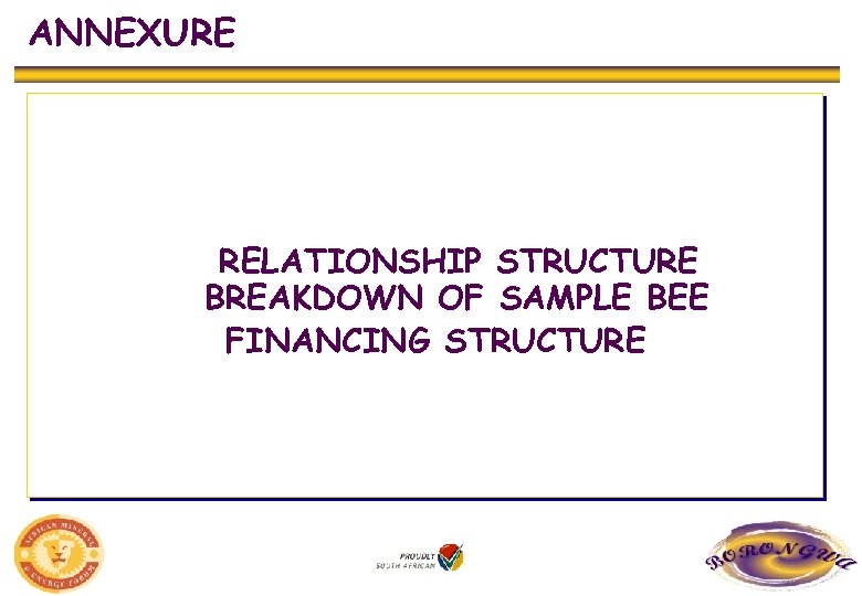 ANNEXURE RELATIONSHIP STRUCTURE BREAKDOWN OF SAMPLE BEE FINANCING STRUCTURE 