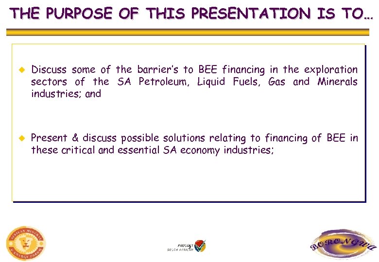 THE PURPOSE OF THIS PRESENTATION IS TO… u u Discuss some of the barrier’s