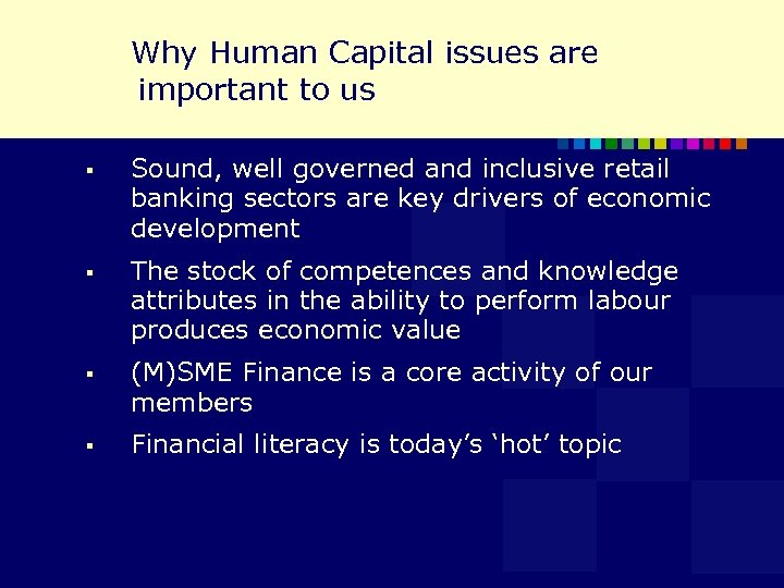  Why Human Capital issues are important to us § Sound, well governed and