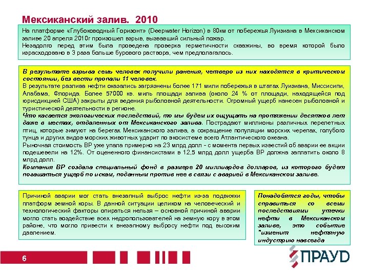 Мексиканский залив. 2010 На платформе «Глубоководный Горизонт» (Deepwater Horizon) в 80 км от побережья