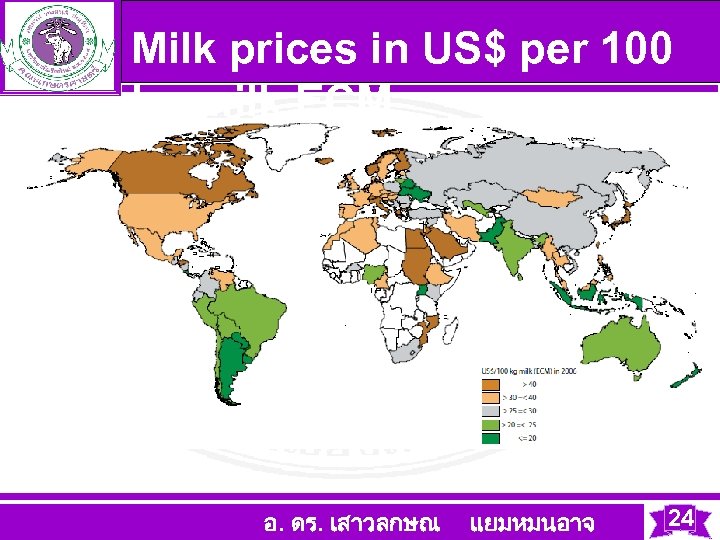 Milk prices in US$ per 100 kg milk ECM อ. ดร. เสาวลกษณ แยมหมนอาจ 24