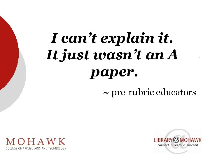I can’t explain it. It just wasn’t an A paper. ~ pre-rubric educators 