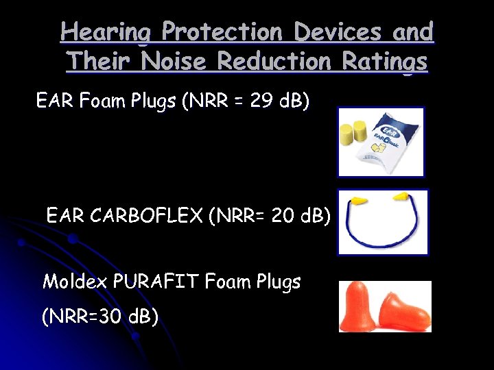 Hearing Protection Devices and Their Noise Reduction Ratings EAR Foam Plugs (NRR = 29