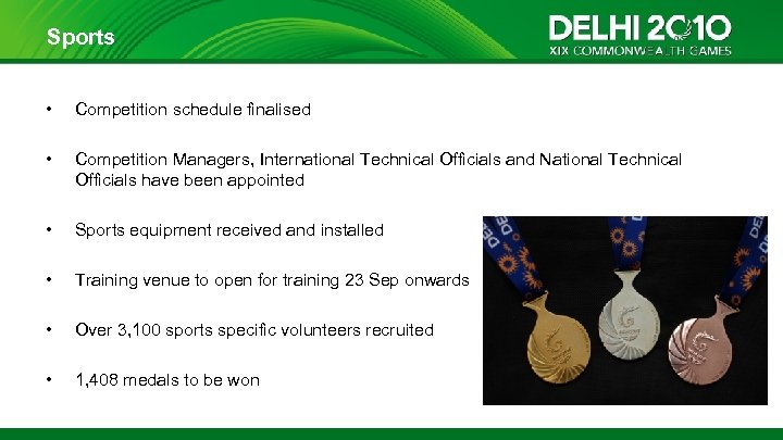 Sports • Competition schedule finalised • Competition Managers, International Technical Officials and National Technical