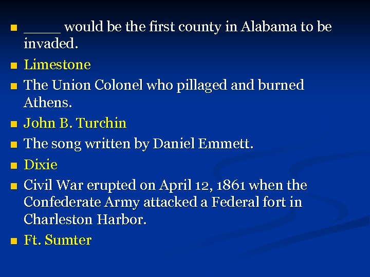 n n n n ____ would be the first county in Alabama to be