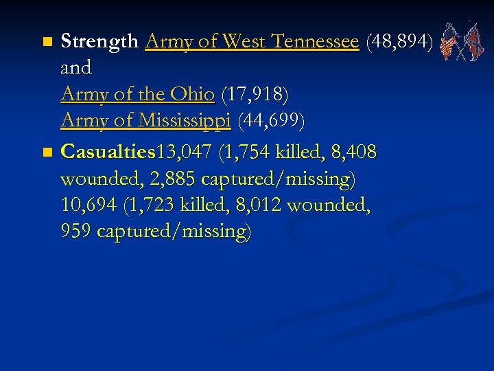 Strength Army of West Tennessee (48, 894) and Army of the Ohio (17, 918)