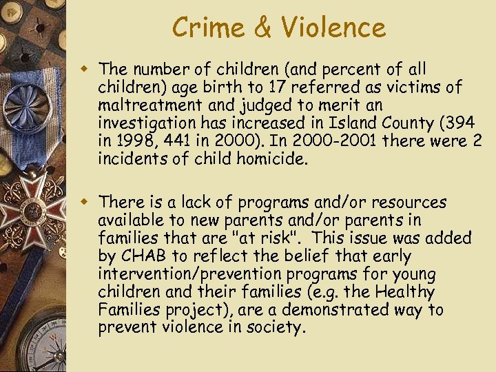 Crime & Violence w The number of children (and percent of all children) age