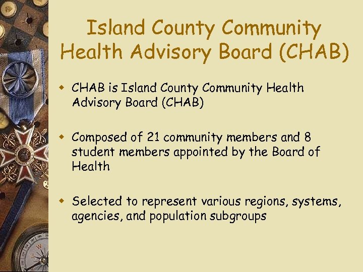 Island County Community Health Advisory Board (CHAB) w CHAB is Island County Community Health