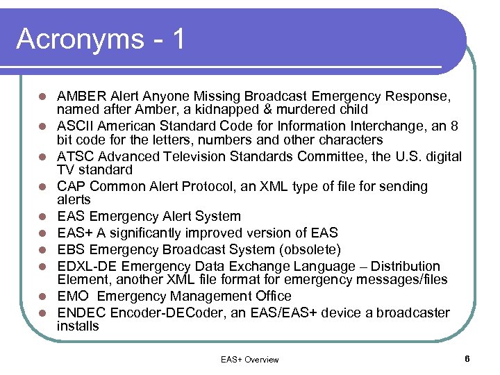 Acronyms - 1 l l l l l AMBER Alert Anyone Missing Broadcast Emergency