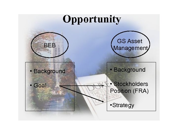 Opportunity BEB GS Asset Management • Background • Goal • Stockholders Position (FRA) •