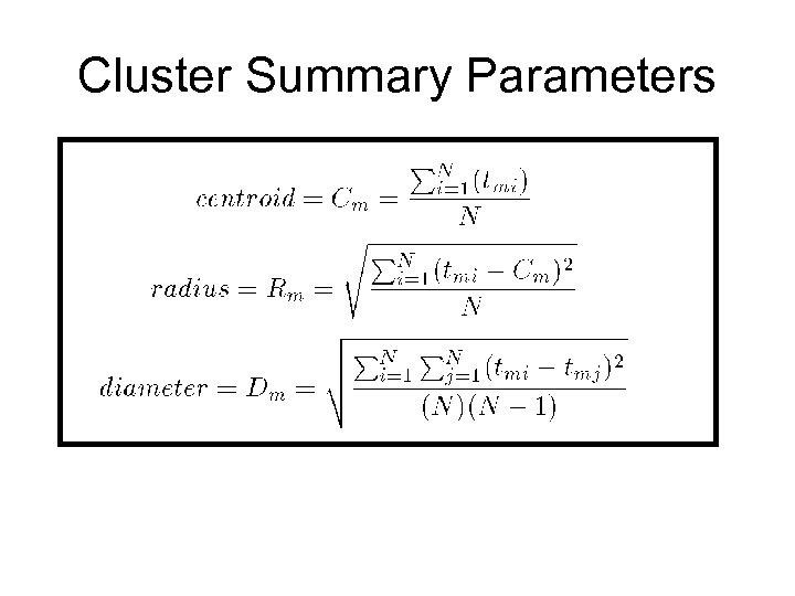 Cluster Summary Parameters 