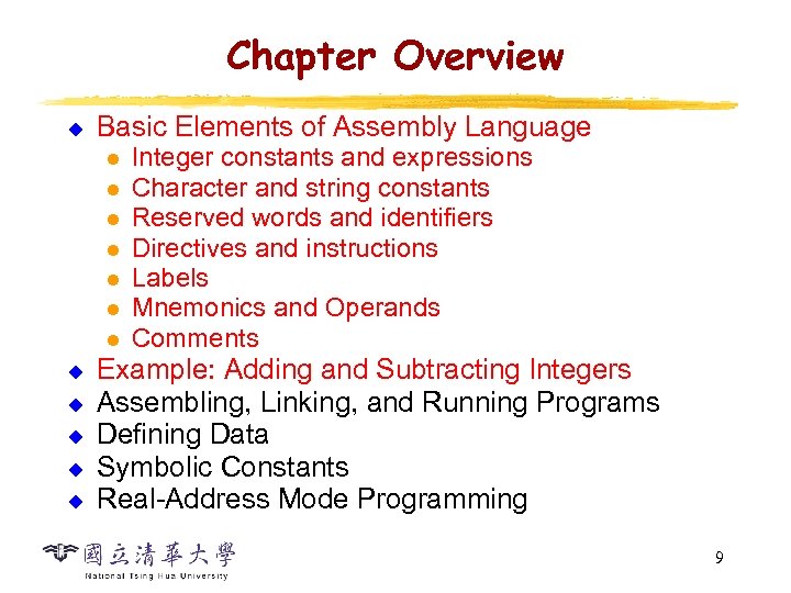 Chapter Overview u Basic Elements of Assembly Language l l l l u u