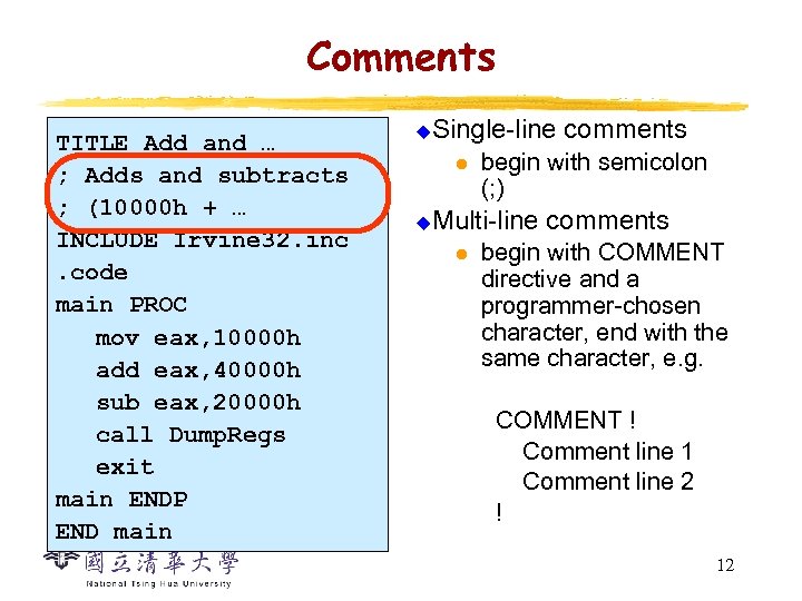 Comments TITLE Add and … ; Adds and subtracts ; (10000 h + …