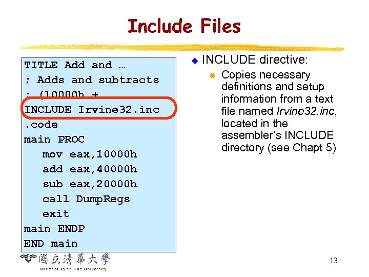 Include Files TITLE Add and … ; Adds and subtracts ; (10000 h +