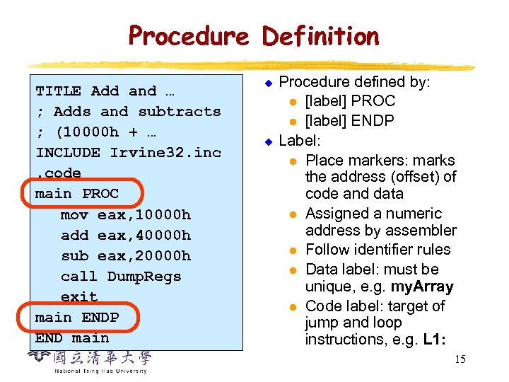 Procedure Definition TITLE Add and … ; Adds and subtracts ; (10000 h +