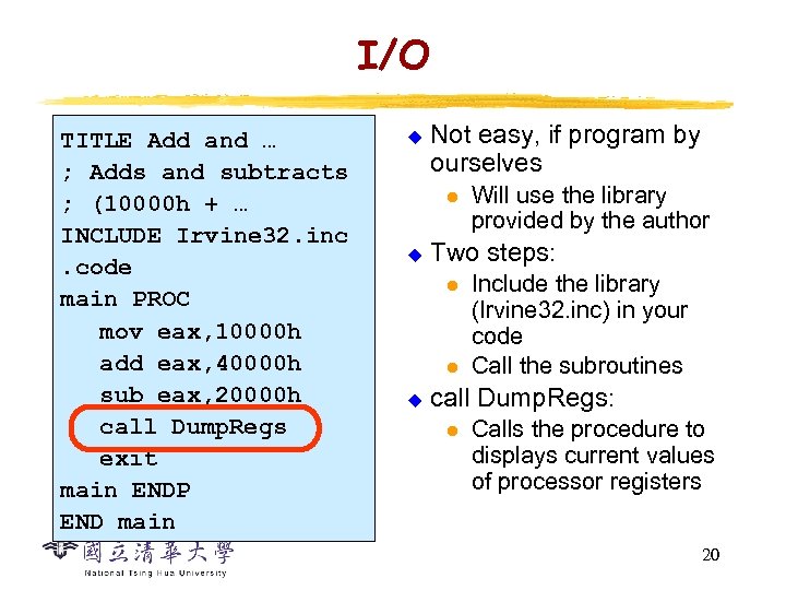 I/O TITLE Add and … ; Adds and subtracts ; (10000 h + …