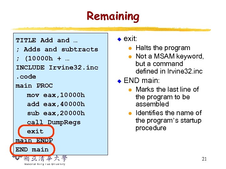 Remaining TITLE Add and … ; Adds and subtracts ; (10000 h + …