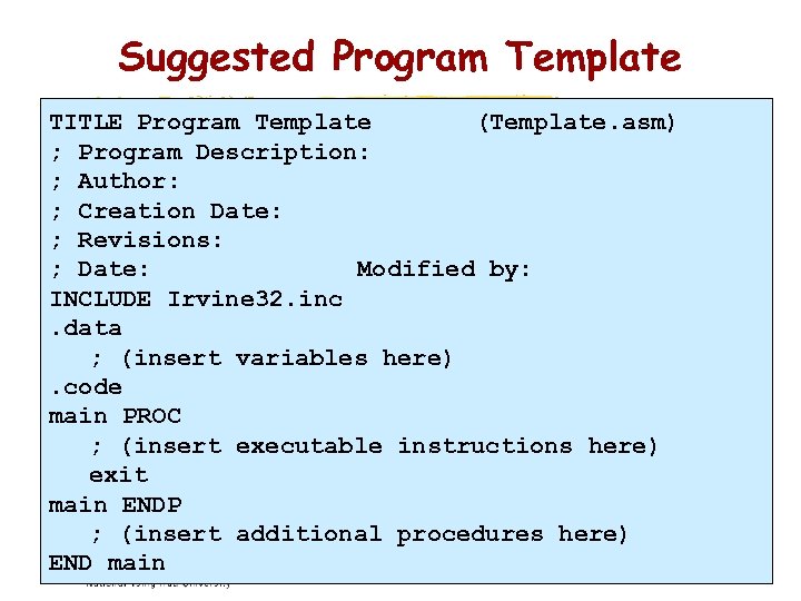 Suggested Program Template TITLE Program Template (Template. asm) ; Program Description: ; Author: ;