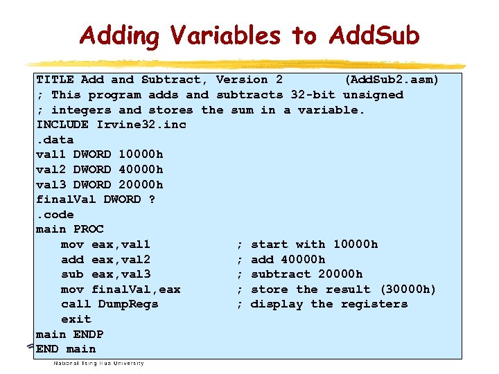 Adding Variables to Add. Sub TITLE Add and Subtract, Version 2 (Add. Sub 2.