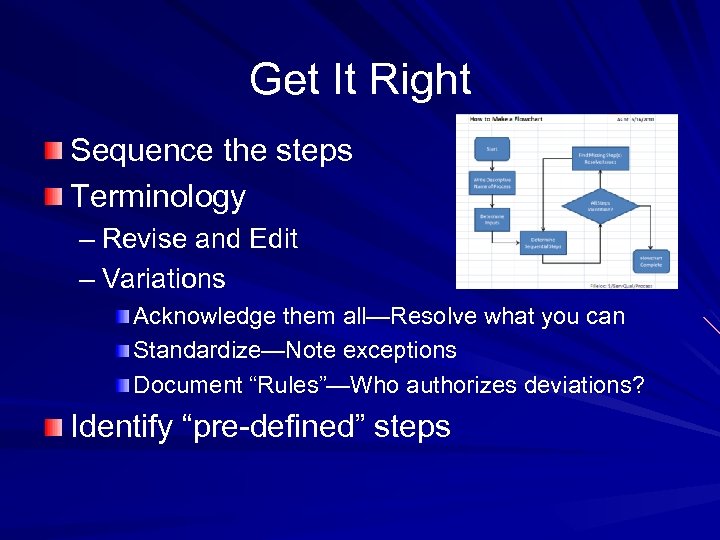 Get It Right Sequence the steps Terminology – Revise and Edit – Variations Acknowledge