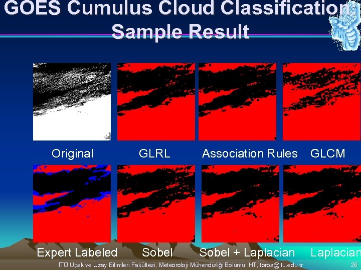 GOES Cumulus Cloud Classification: Sample Result Original Expert Labeled GLRL Association Rules GLCM Sobel