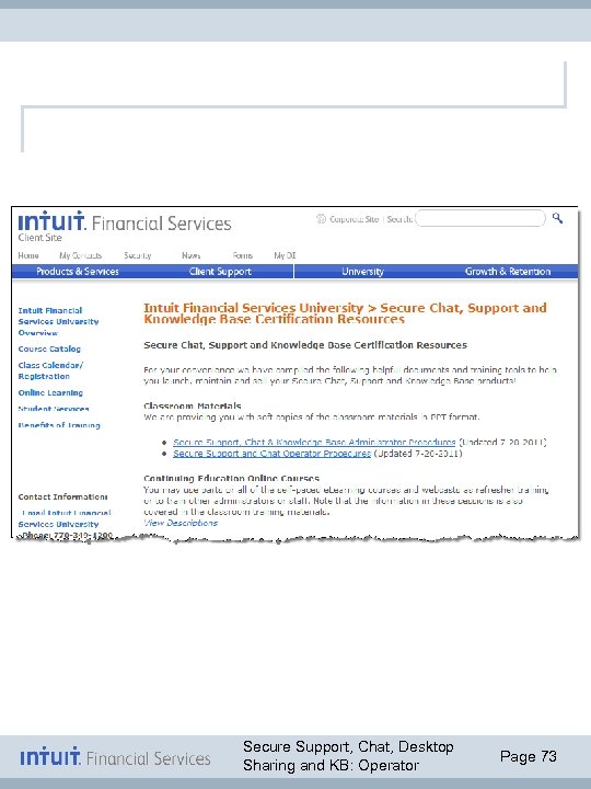 Secure Support, Chat, Desktop Sharing and KB: Operator Page 73 