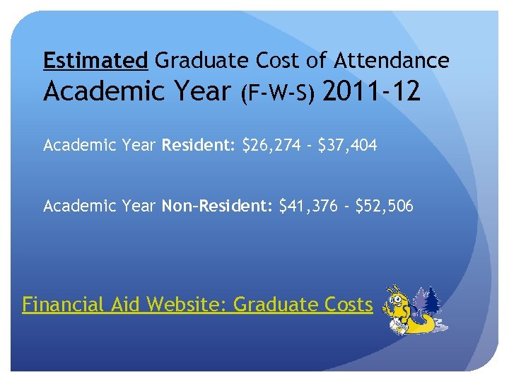 Estimated Graduate Cost of Attendance Academic Year (F-W-S) 2011 -12 Academic Year Resident: $26,