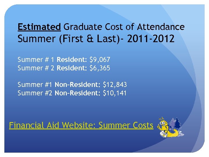 Estimated Graduate Cost of Attendance Summer (First & Last)- 2011 -2012 Summer # 1