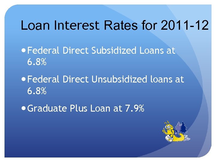 Loan Interest Rates for 2011 -12 Federal Direct Subsidized Loans at 6. 8% Federal