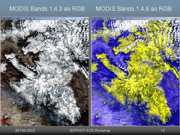 MODIS Bands 1, 4, 3 as RGB 28 Feb 2002 MODIS Bands 1, 4,