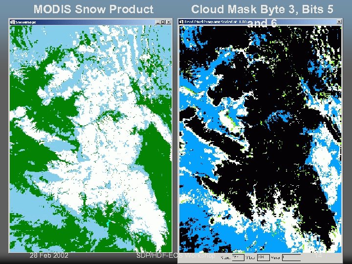 MODIS Snow Product 28 Feb 2002 Cloud Mask Byte 3, Bits 5 and 6