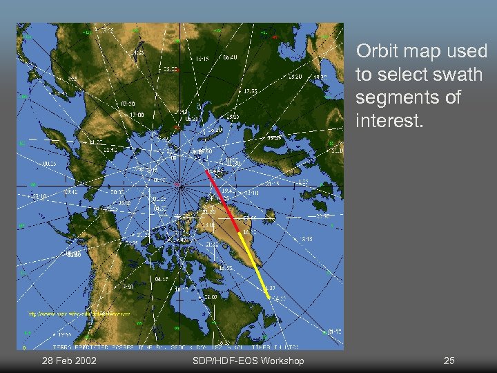 Orbit map used to select swath segments of interest. 28 Feb 2002 SDP/HDF-EOS Workshop