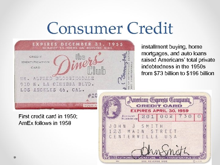 Consumer Credit installment buying, home mortgages, and auto loans raised Americans’ total private indebtedness