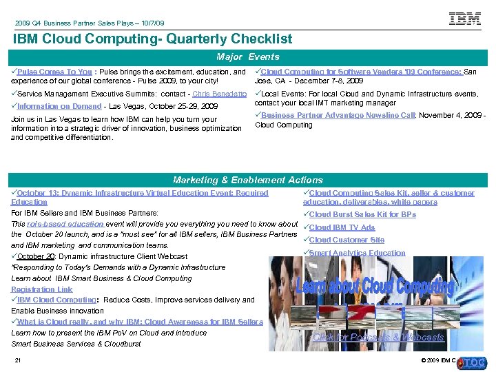 2009 Q 4 Business Partner Sales Plays – 10/7/09 IBM Cloud Computing- Quarterly Checklist