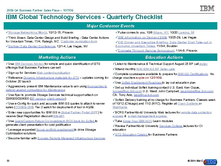 2009 Q 4 Business Partner Sales Plays – 10/7/09 IBM Global Technology Services -