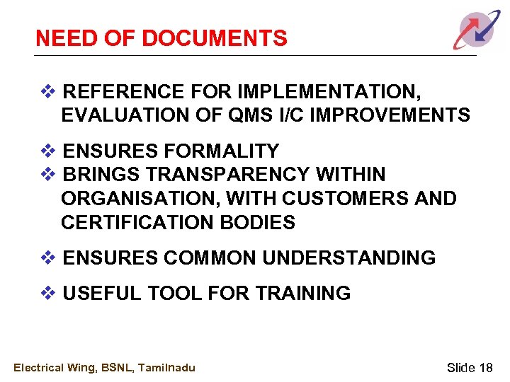 NEED OF DOCUMENTS v REFERENCE FOR IMPLEMENTATION, EVALUATION OF QMS I/C IMPROVEMENTS v ENSURES