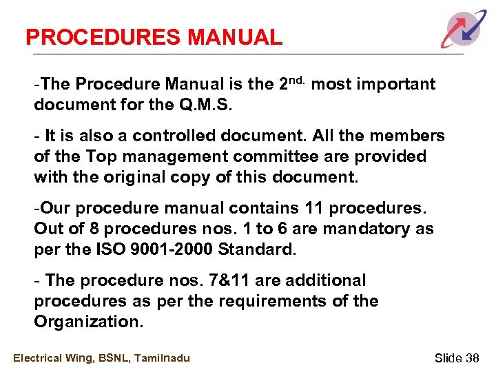 PROCEDURES MANUAL -The Procedure Manual is the 2 nd. most important document for the