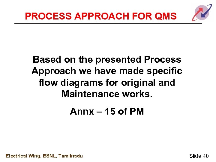 PROCESS APPROACH FOR QMS Based on the presented Process Approach we have made specific