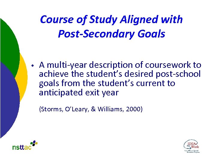Course of Study Aligned with Post-Secondary Goals • A multi-year description of coursework to