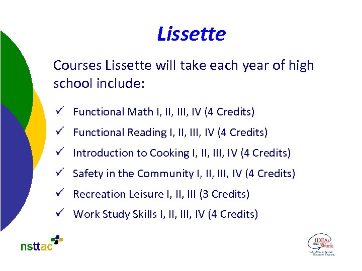 Lissette Courses Lissette will take each year of high school include: ü Functional Math