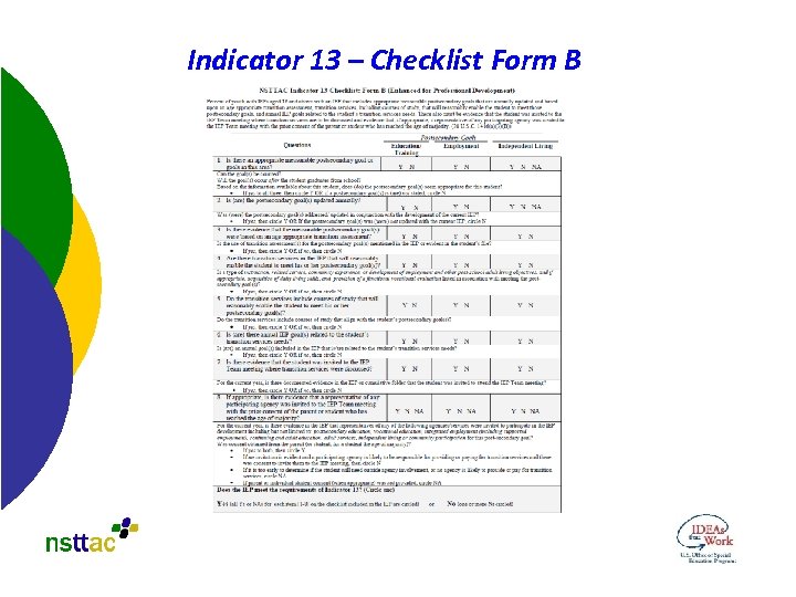 Indicator 13 – Checklist Form B 