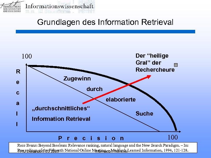 Grundlagen des Information Retrieval Der “heilige Gral” der Rechercheure 100 R e c a
