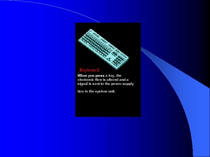  Keyboard When you press a key, the electronic flow is altered and a